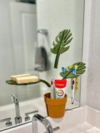 MonsteraLatch™ Mirror-Mounted Bathroom Organizer